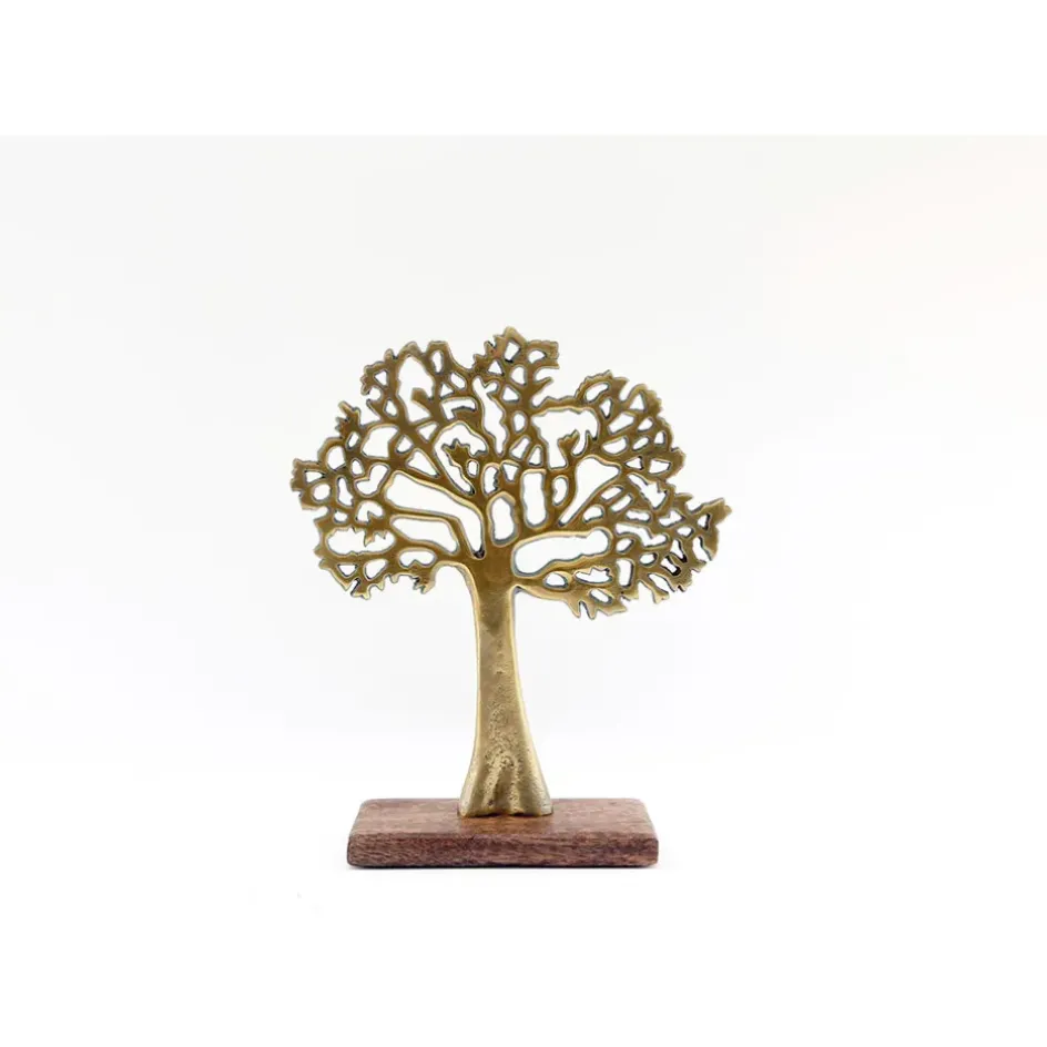 Fabrique de Styles Petits Objets Déco*Arbre de vie doré sur socle en bois de manguier h26.5cm