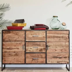 Fabrique de Styles Buffets Et Vitrines*Bahut en acacia et fer noir l150cm - Factory