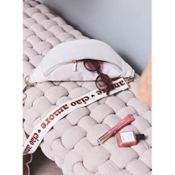 Fabrique de Styles Accessoires Mode*Bandoulière brodée ciao réglable en coton écru et