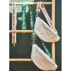 Fabrique de Styles Accessoires Mode*Bandoulière brodée réglable en coton émeraude et écru