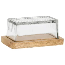 Fabrique de Styles Accessoires De Table*Beurrier en verre et manguier - grand office