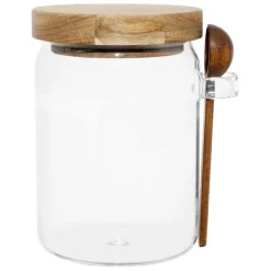 Fabrique de Styles Pots Et Bocaux*Bocal avec cuillière et couvercle en verre borosilicate et acacia 90cl - Delices
