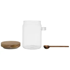 Fabrique de Styles Pots Et Bocaux*Bocal avec cuillière et couvercle en verre borosilicate et acacia 90cl - Delices