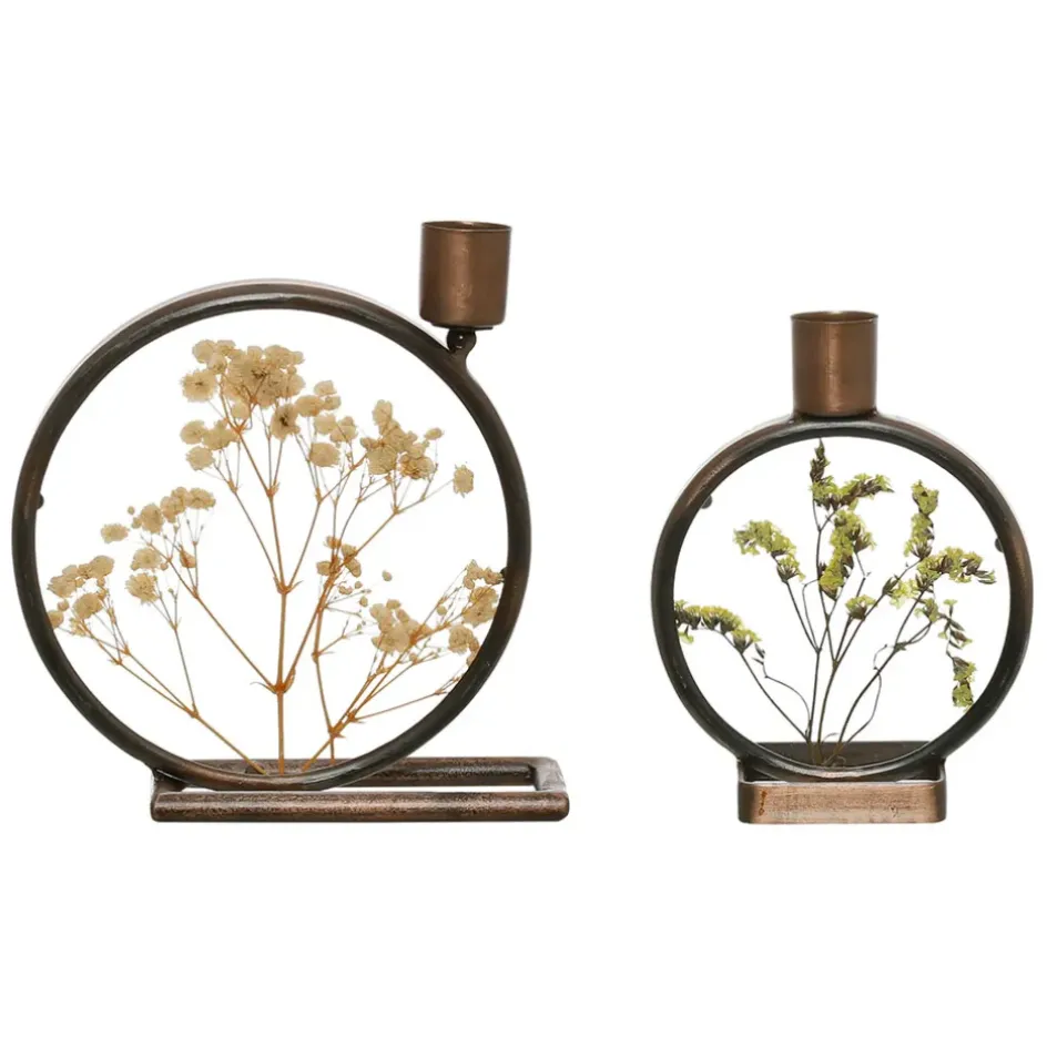 Fabrique de Styles Photophores, Bougeoirs Et Lanternes*Bougeoir en fer (x2) fleurs séchées