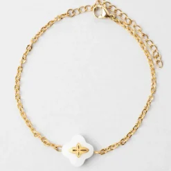 Fabrique de Styles Bijoux Fantaisie*Bracelet en acier doré et blanc - trefle