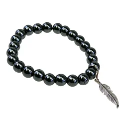 Fabrique de Styles Bijoux Fantaisie*Bracelet hématite perles rondes 8mm et plume