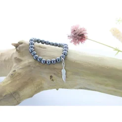 Fabrique de Styles Bijoux Fantaisie*Bracelet hématite perles rondes 8mm et plume