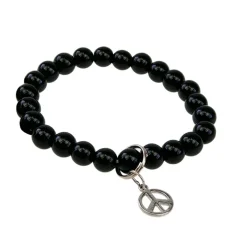Fabrique de Styles Bijoux Fantaisie*Bracelet onyx perles rondes 8mm et signe paix