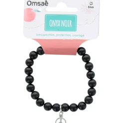 Fabrique de Styles Bijoux Fantaisie*Bracelet onyx perles rondes 8mm et signe paix