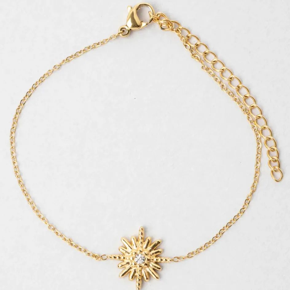 Fabrique de Styles Bijoux Fantaisie*Bracelet soleil l15+5cm acier inoxydable+strass