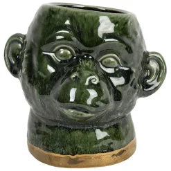 Fabrique de Styles Cache-pots Et Supports*Cache pot singe en grès kaki et doré - Sanaga