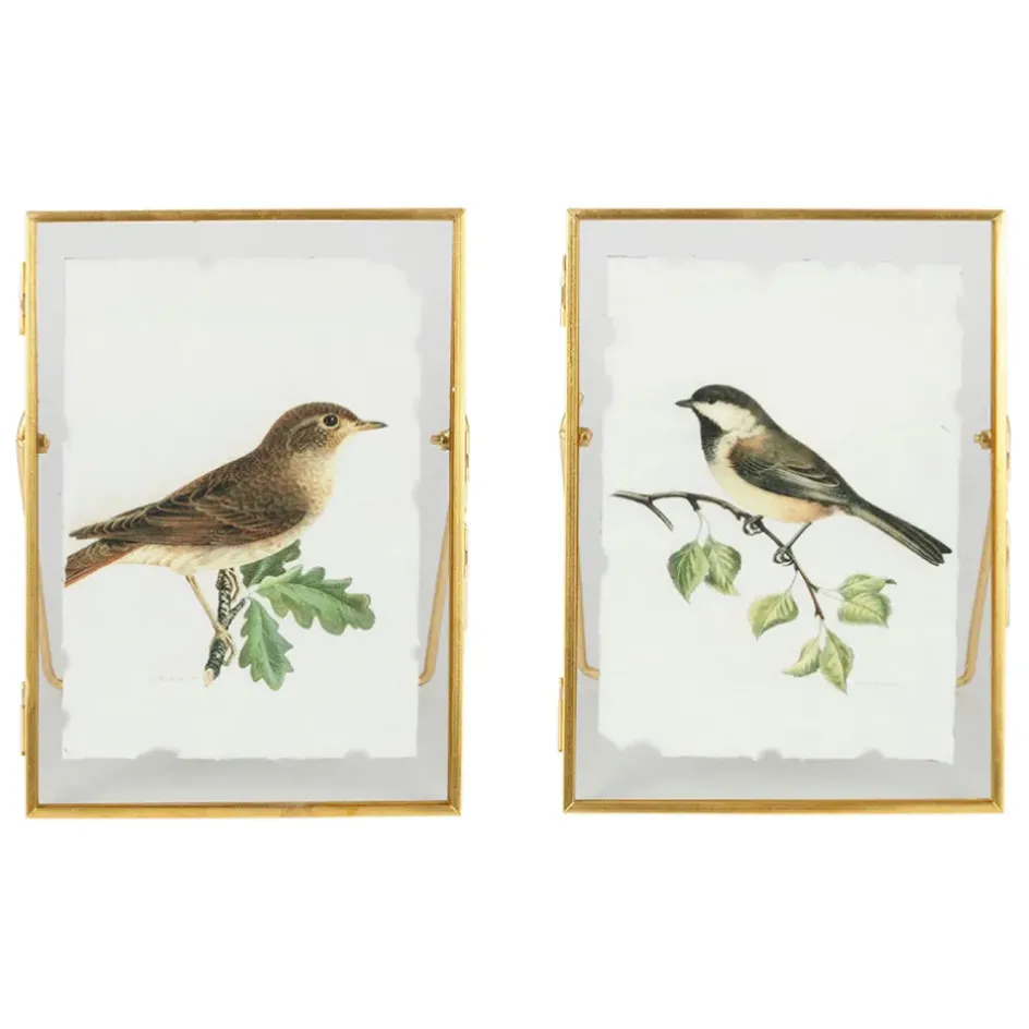 Fabrique de Styles Cadres Déco Et Affiches*Cadre déco (x2) en verre et coton oiseau 14x18cm