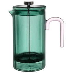 Fabrique de Styles Théières Et Cafetières*Cafetière à piston striée en verre borosilicate émeraude et rose 1L