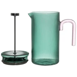 Fabrique de Styles Théières Et Cafetières*Cafetière à piston striée en verre borosilicate émeraude et rose 1L