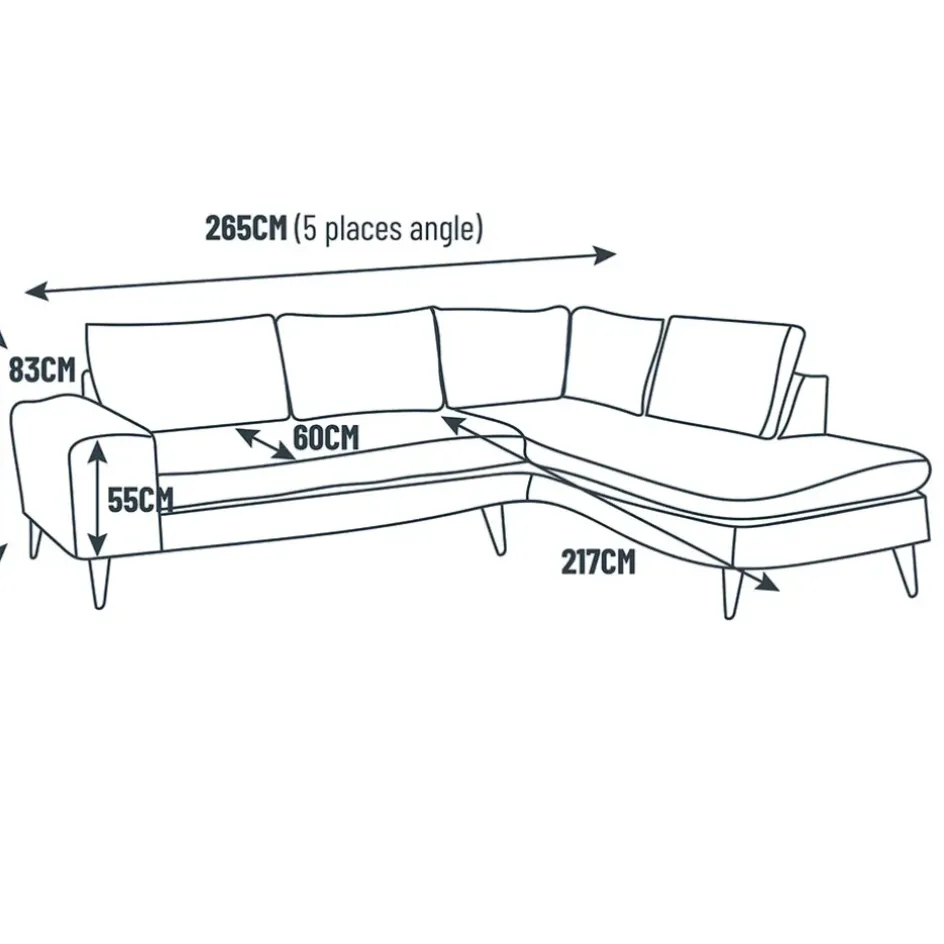 Fabrique de Styles Canapés D'angle*Canapé d'angle droit 5 places André - effet velours - Seven emerald