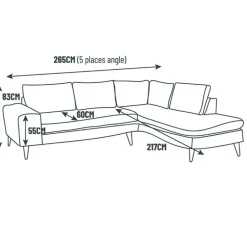 Fabrique de Styles Canapés D'angle*Canapé d'angle droit 5 places André - effet velours - Seven emerald
