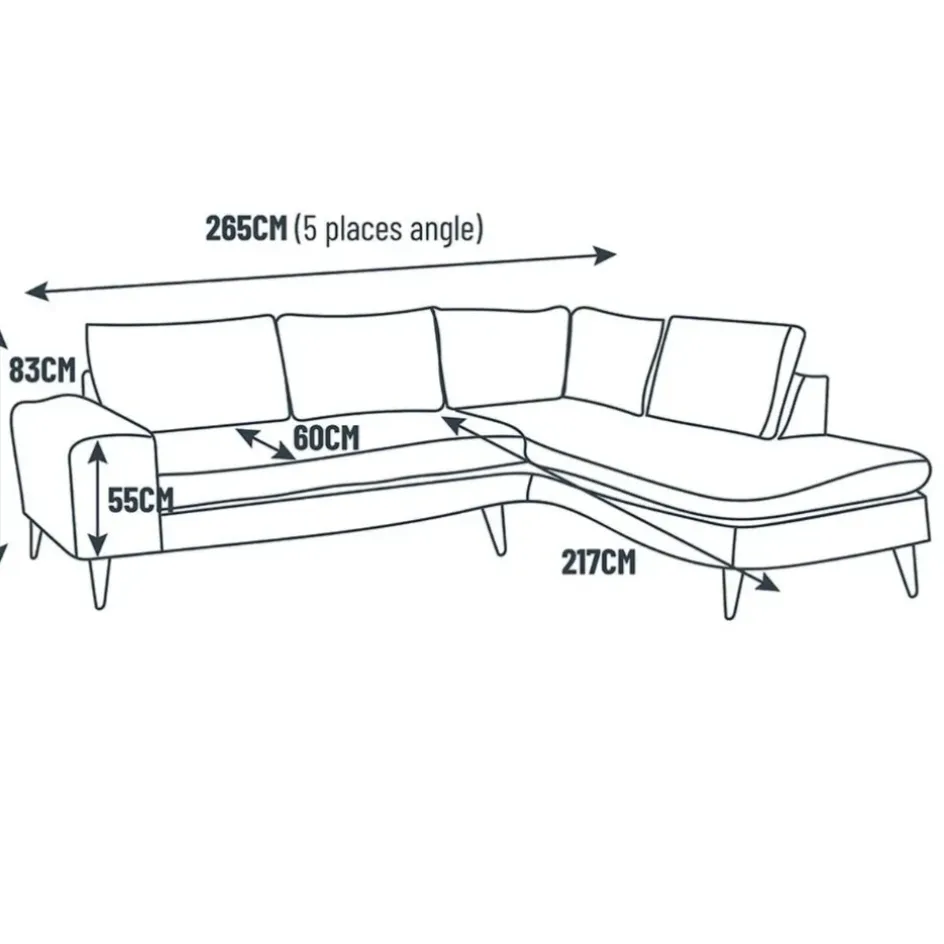 Fabrique de Styles Canapés D'angle*Canapé d'angle droit 5 places André - effet velours - Seven emerald