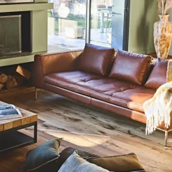 Fabrique de Styles Canapés Fixes*Canapé fixe 3 places en cuir vintage cognac - Montino