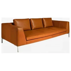 Fabrique de Styles Canapés Fixes*Canapé fixe 3 places en cuir vintage cognac - Montino
