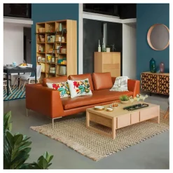 Fabrique de Styles Canapés Fixes*Canapé fixe 3 places en cuir vintage cognac - Montino