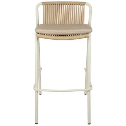 Enfant Fabrique de Styles Chaises, Fauteuils|Jardin*Chaise de bar d'extérieur avec coussin en tissu beige et blanc h97cm - Ajay
