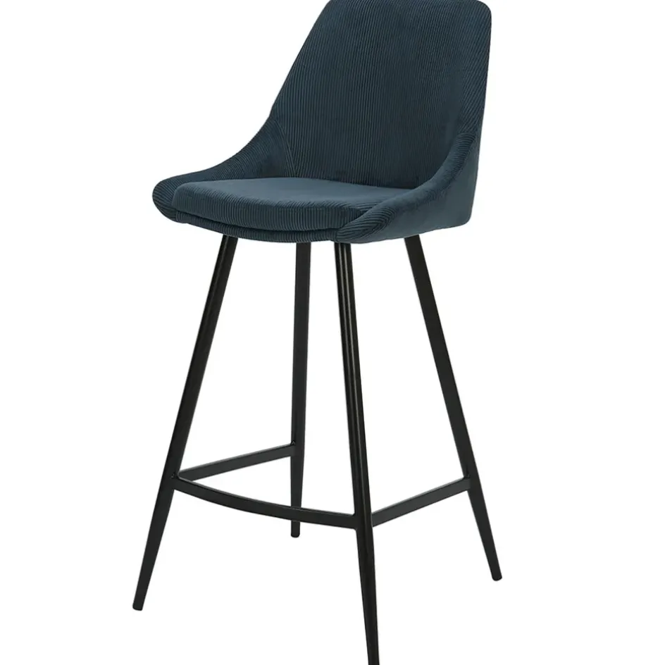 Fabrique de Styles Tabourets Et Chaises De Bar*Chaise de bar en velours côtelé bleu foncé h67cm - Ben