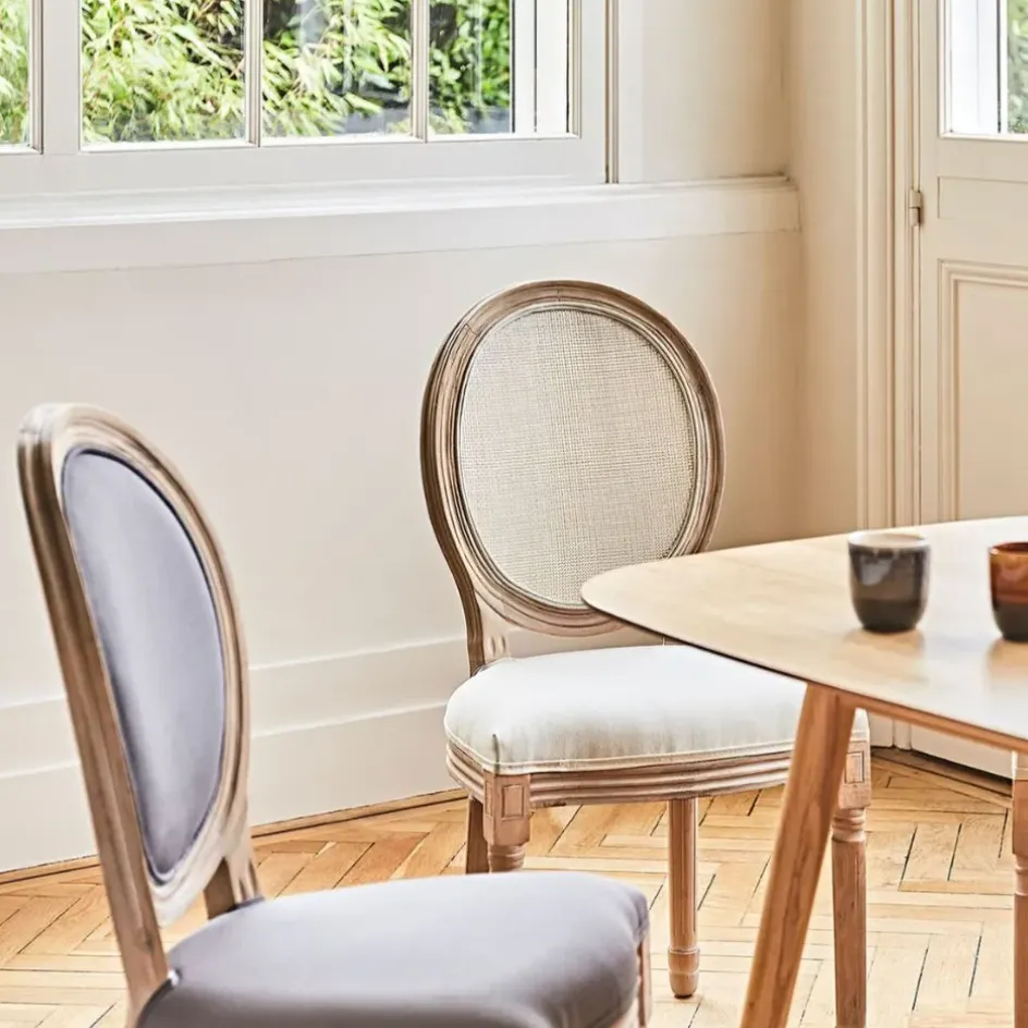 Fabrique de Styles Chaises*Chaise medaillon en bois d'hévea et cannage