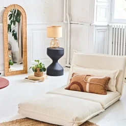 Fabrique de Styles Fauteuils*Chauffeuse en tissu côtelé écru - Tessia