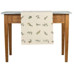 Fabrique de Styles Chemins De Table*Chemin de table en coton naturel et vert 160x50cm - Juline