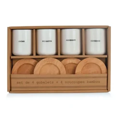 Fabrique de Styles Tasses Et Mugs*Coffret 4 tasses en faïence avec soucoupes en bois 10cl