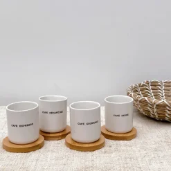 Fabrique de Styles Tasses Et Mugs*Coffret 4 tasses en faïence avec soucoupes en bois 10cl