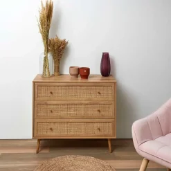 Fabrique de Styles Commodes*Commode en bois et cannage 3 tiroirs H79cm - Baia