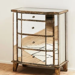 Fabrique de Styles Commodes*Commode en bois miroir patine 4 tiroirs H88cm