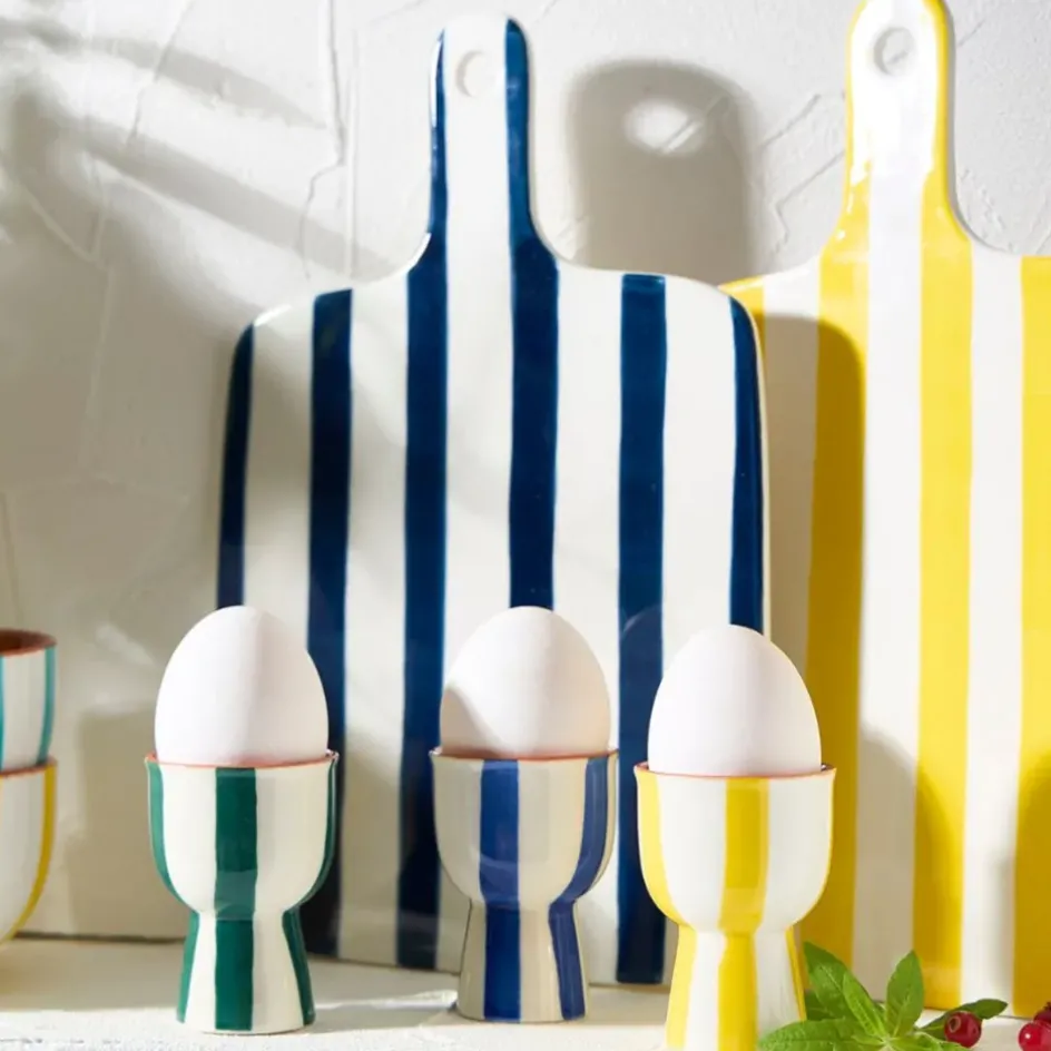 Fabrique de Styles Accessoires De Table*Coquetier en grès rayé et blanc d4.5cm - Alaria