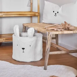 Enfant Fabrique de Styles Déco*Corbeille ourson en velours écru h25cm - Songes