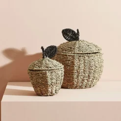 Fabrique de Styles Paniers Et Corbeilles*Corbeilles pomme avec couvercle x2 en jonc de mer+fer - Sweet Dream