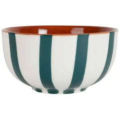 Fabrique de Styles Bols Et Coupelles*Coupelles x3 en grès rayées émeraude et blanc avec planche d11cm - Alaria