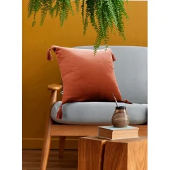 Fabrique de Styles Coussins Et Housses*Coussin dehoussable avec pompons en gaze de coton terracotta 40x40cm - Gaia