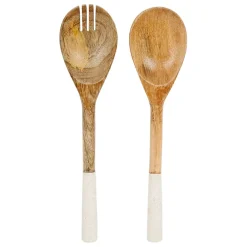 Fabrique de Styles Ustensibles De Cuisine*Couverts à salade en marbre blanc et bois de manguier - sweet leaves