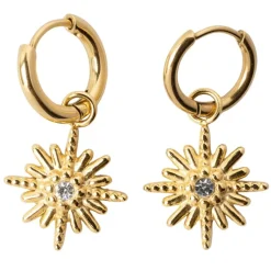 Fabrique de Styles Bijoux Fantaisie*Créoles x2 soleil h25mm acier inoxydable+strass