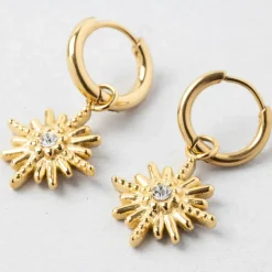 Fabrique de Styles Bijoux Fantaisie*Créoles x2 soleil h25mm acier inoxydable+strass