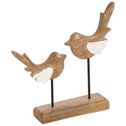 Fabrique de Styles Petits Objets Déco*Déco 2 moineaux en manguier et fer naturel et blanc - Floréal
