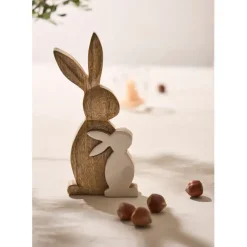 Fabrique de Styles Petits Objets Déco*Déco duo lapin en manguier naturel et blanc - Floreal