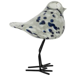 Fabrique de Styles Petits Objets Déco*Déco moineau en verre blanc et bleu pailleté - Serin