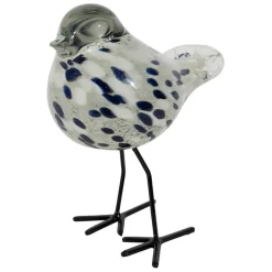 Fabrique de Styles Petits Objets Déco*Déco moineau en verre blanc et bleu pailleté - Serin