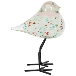 Fabrique de Styles Petits Objets Déco*Déco moineau en verre et fer vert et rose - Serin