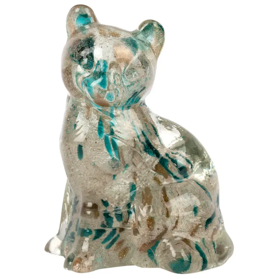 Fabrique de Styles Petits Objets Déco*Deco chat en verre émeraude et doré - Félin