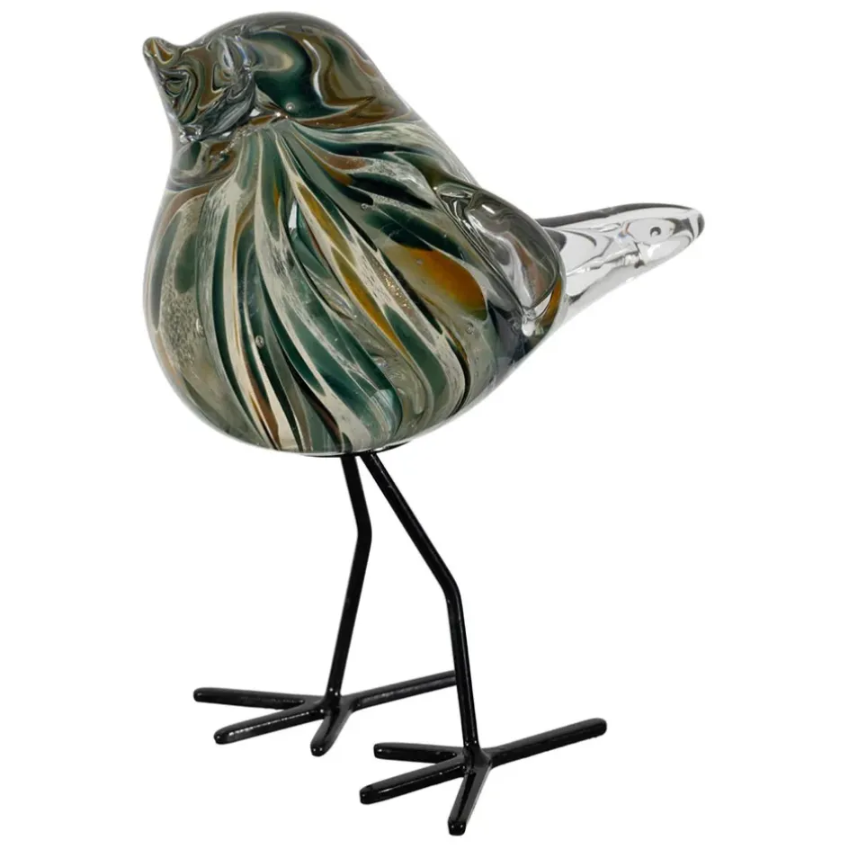 Fabrique de Styles Petits Objets Déco*Deco moineau en verre émeraude et doré - Serin