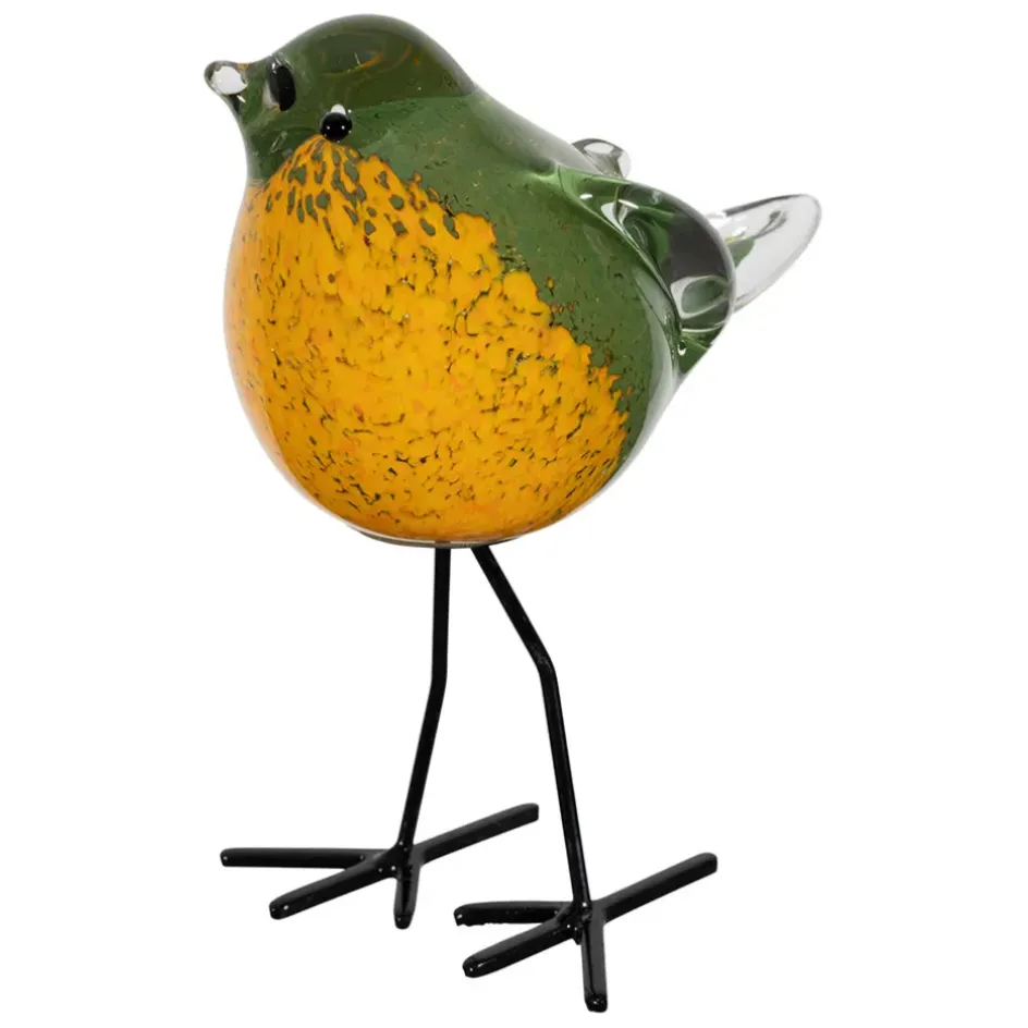 Fabrique de Styles Petits Objets Déco*Deco moineau en verre vert et jaune - Serin