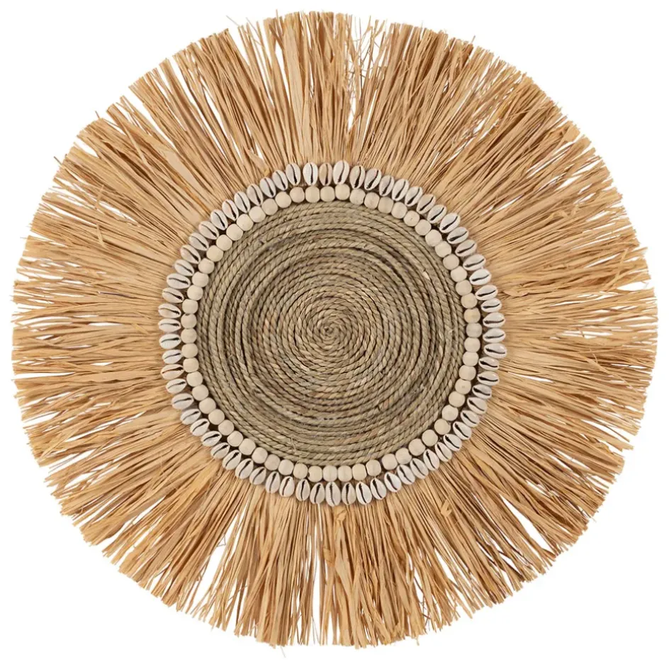 Fabrique de Styles Déco À Suspendre Et Adhésive*Deco murale rosace en raphia naturel et blanc - Cauri